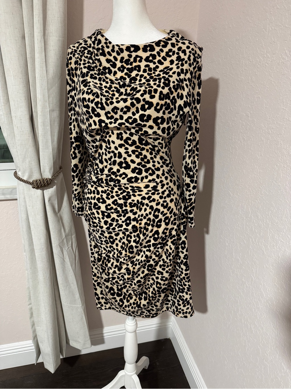 Juicy Couture Leopard Print Ruched Midi Dress Size L